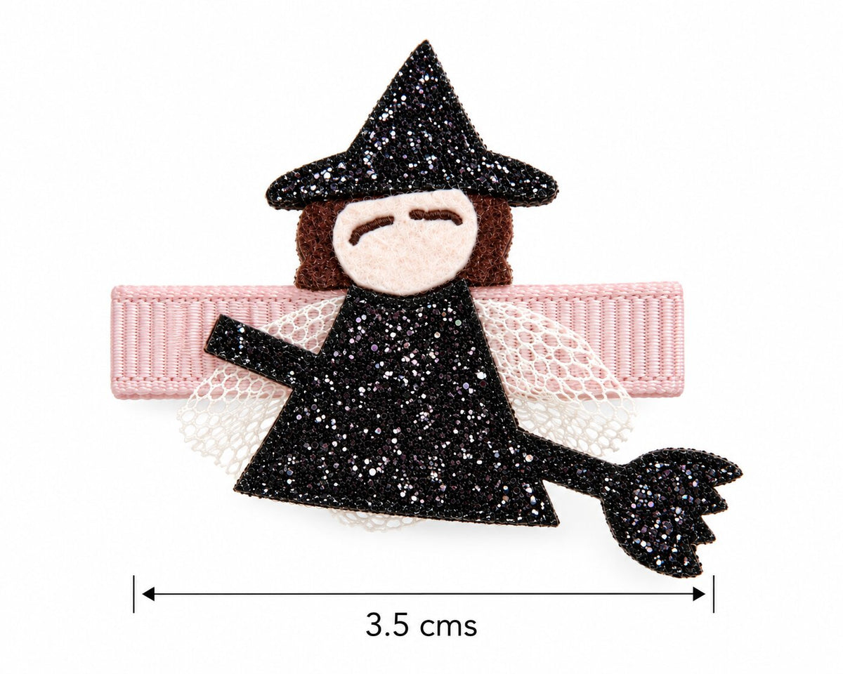 Witch on Broomstick clip with size guide