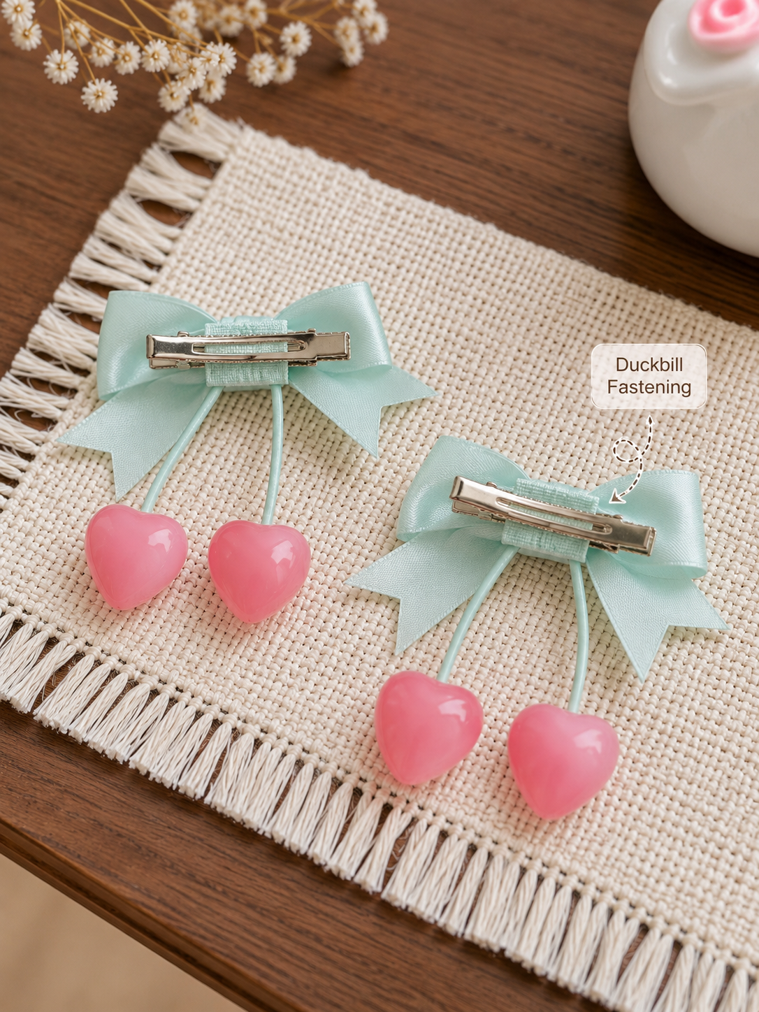 Sweet Cherry Bow Hair Clips Set
