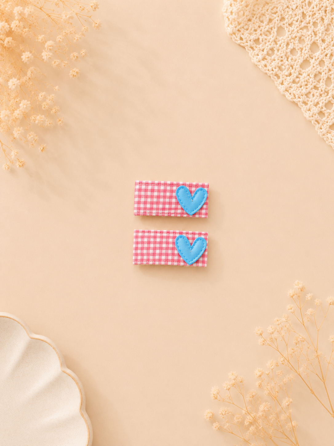 Gingham Heart Hair Clips