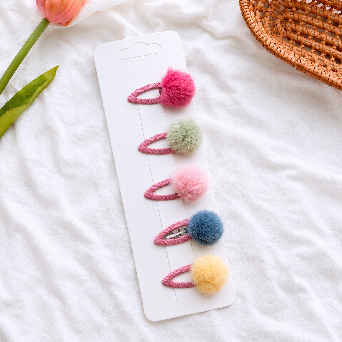 Pastel Pom Pom Clips – Set of 5