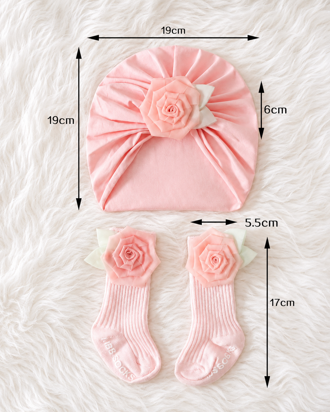 Sweet Rose Bloom Baby Turban & Socks Set