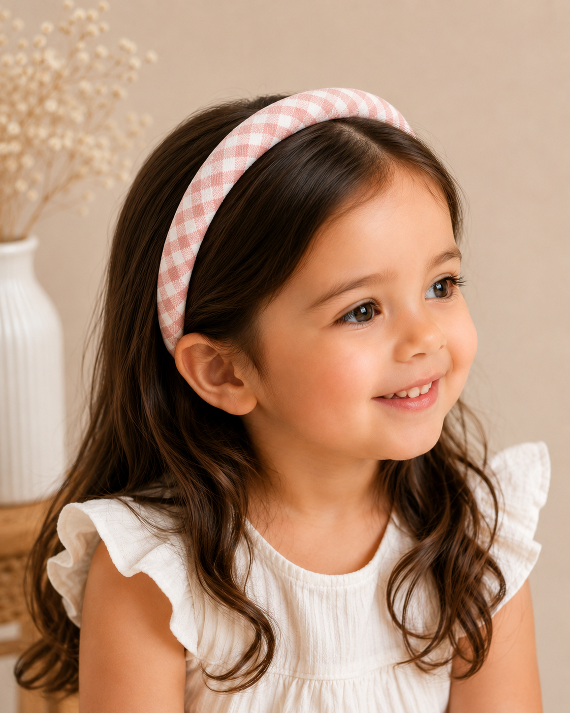 Blush Gingham Padded Headband