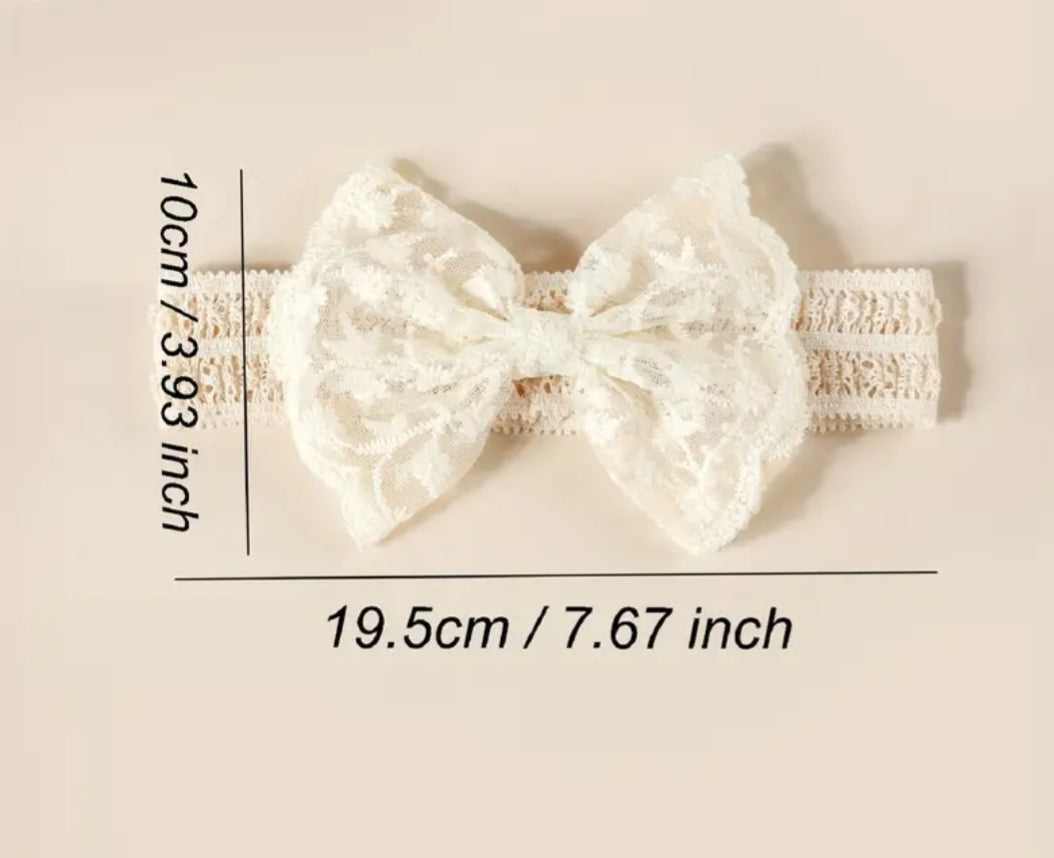 Creamy Beige Lace Bow Baby Headband