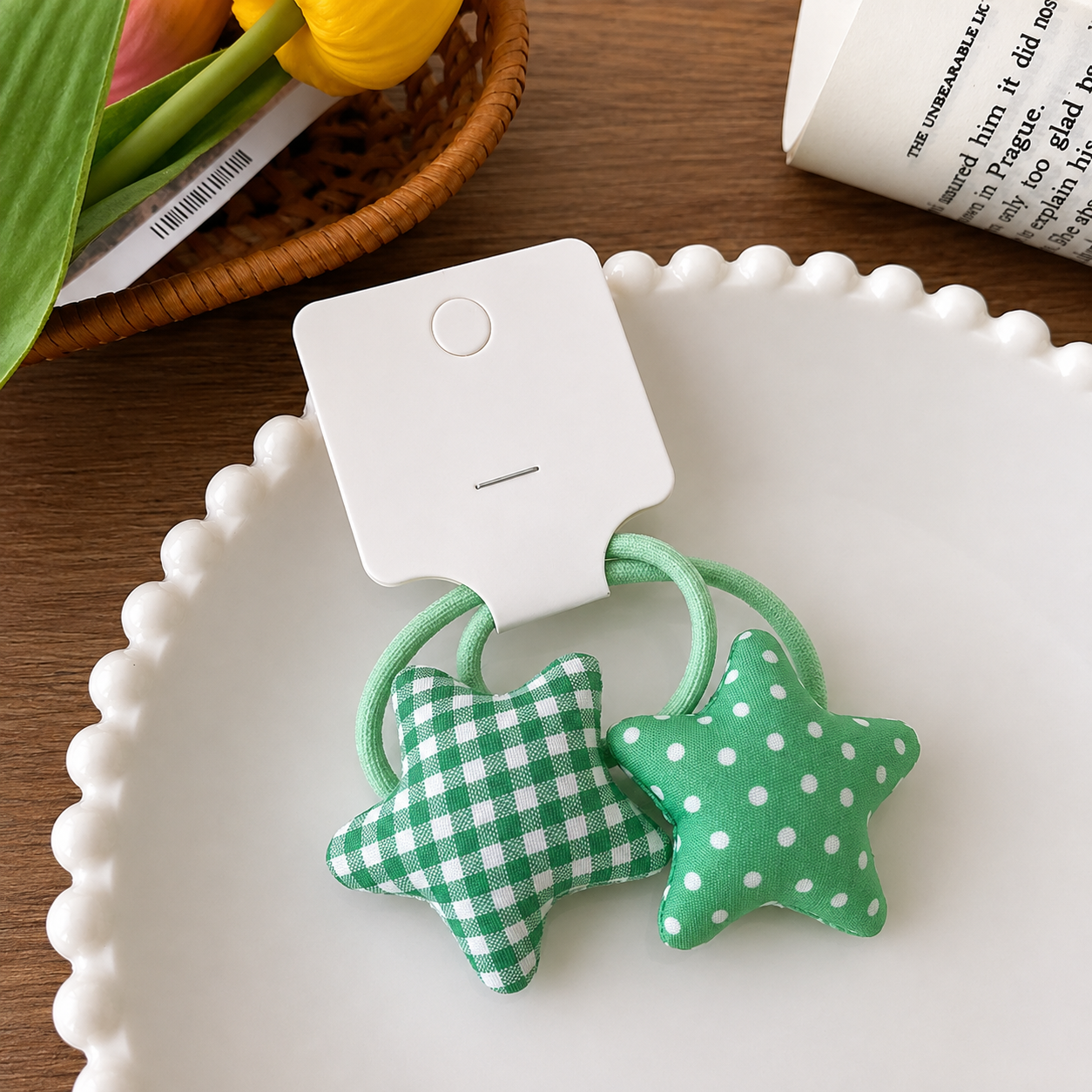 Gingham & Polka Star Hair Ties - Single Pair