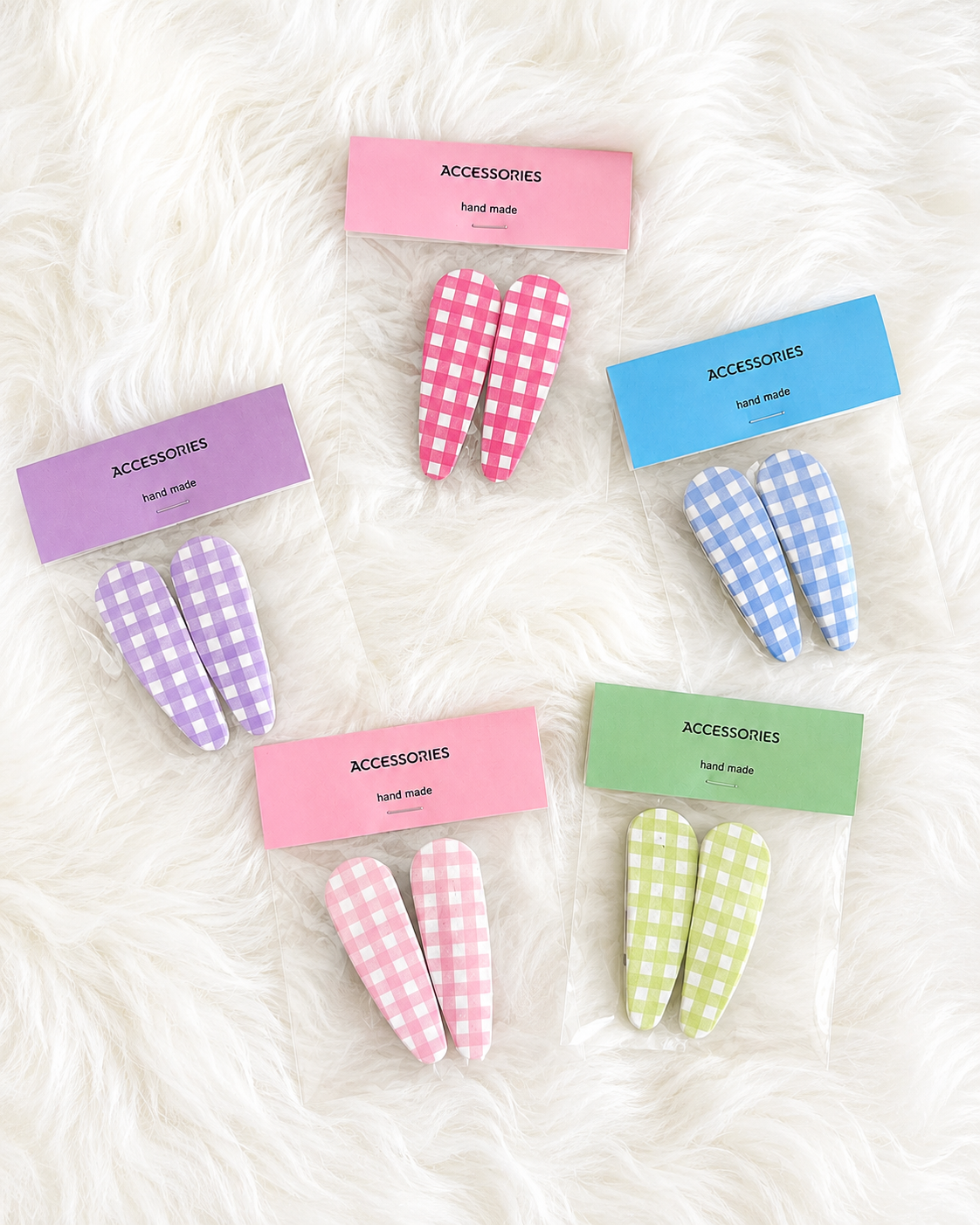 Gingham Tic Tac Hair Clips - Set of 5