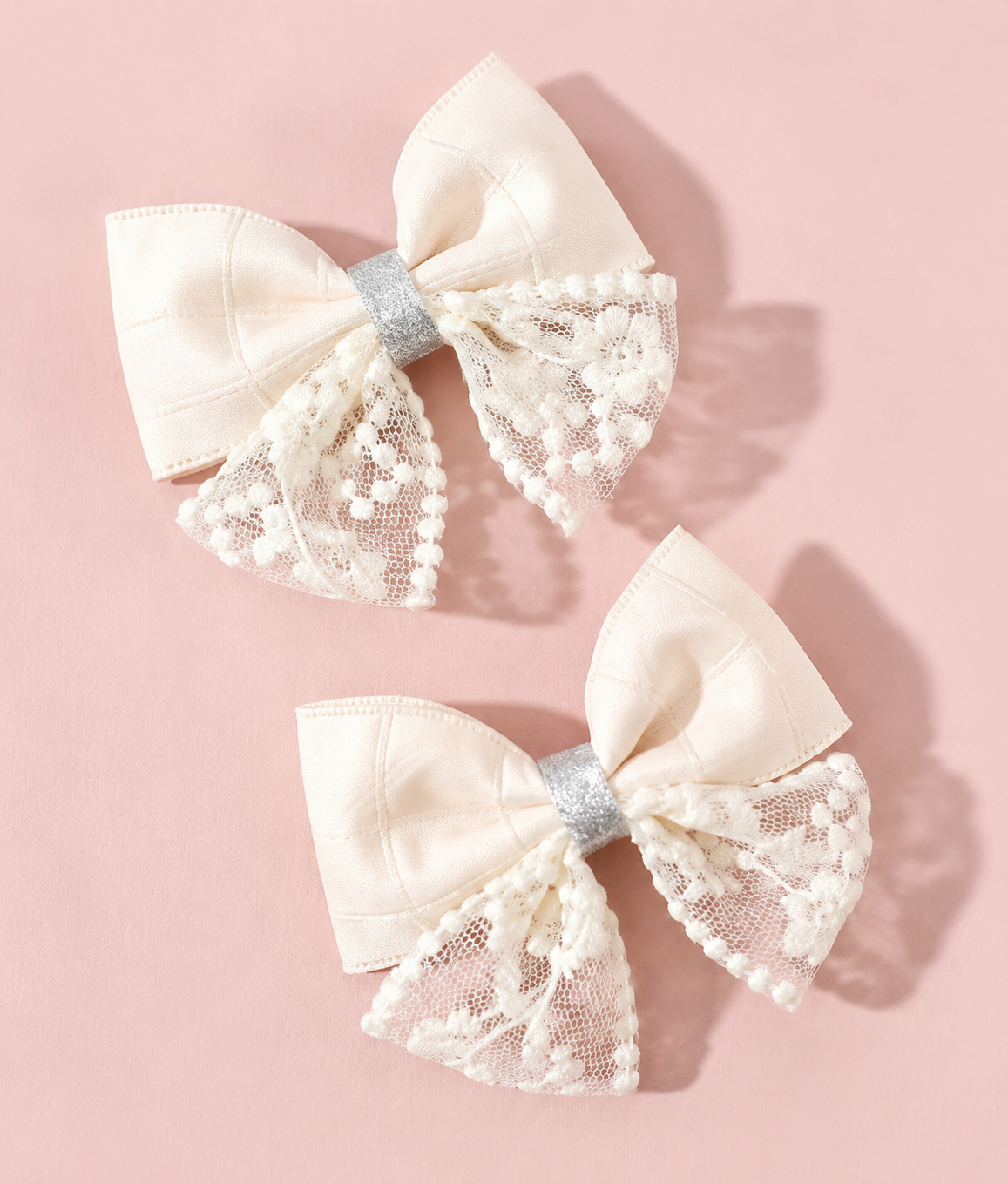Ivory Lace Bow Clips