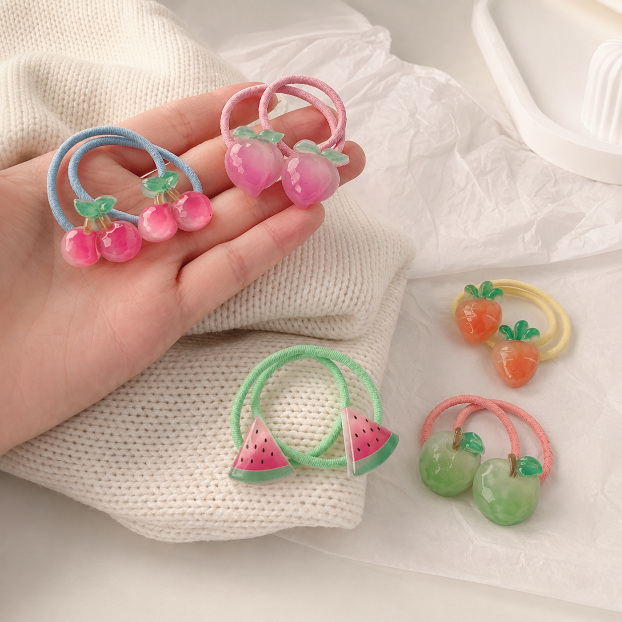 Pastel Fruit Hair Ties - Set of 5 pairs