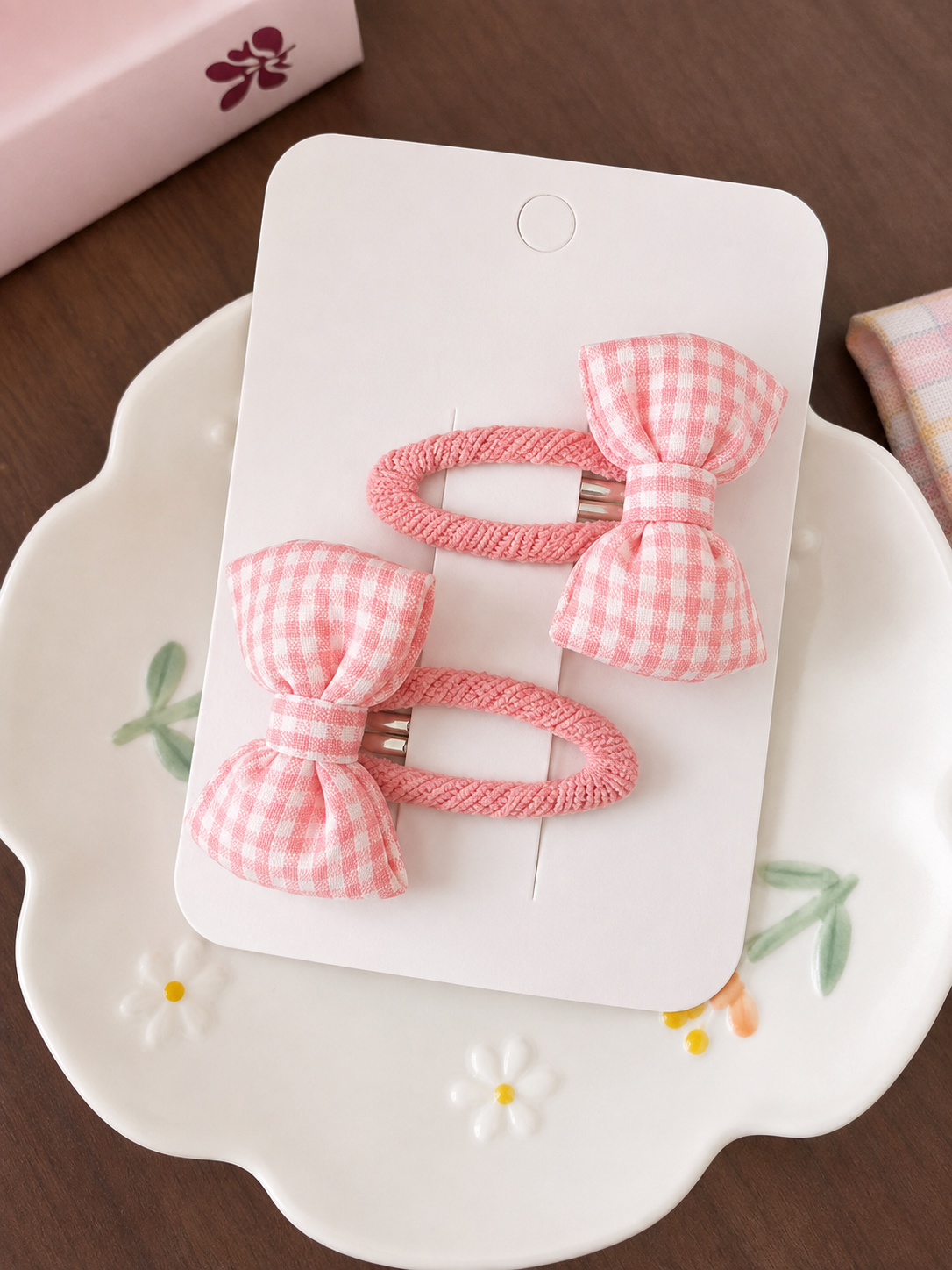 Blush Gingham Bow Tic Tacs – Set of 2