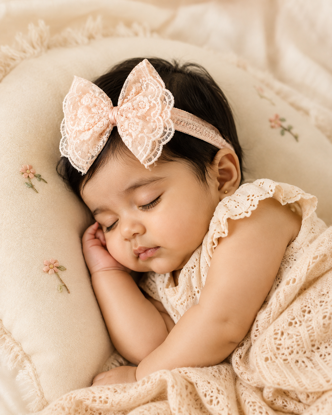 Peach Lace Bow Baby Headband