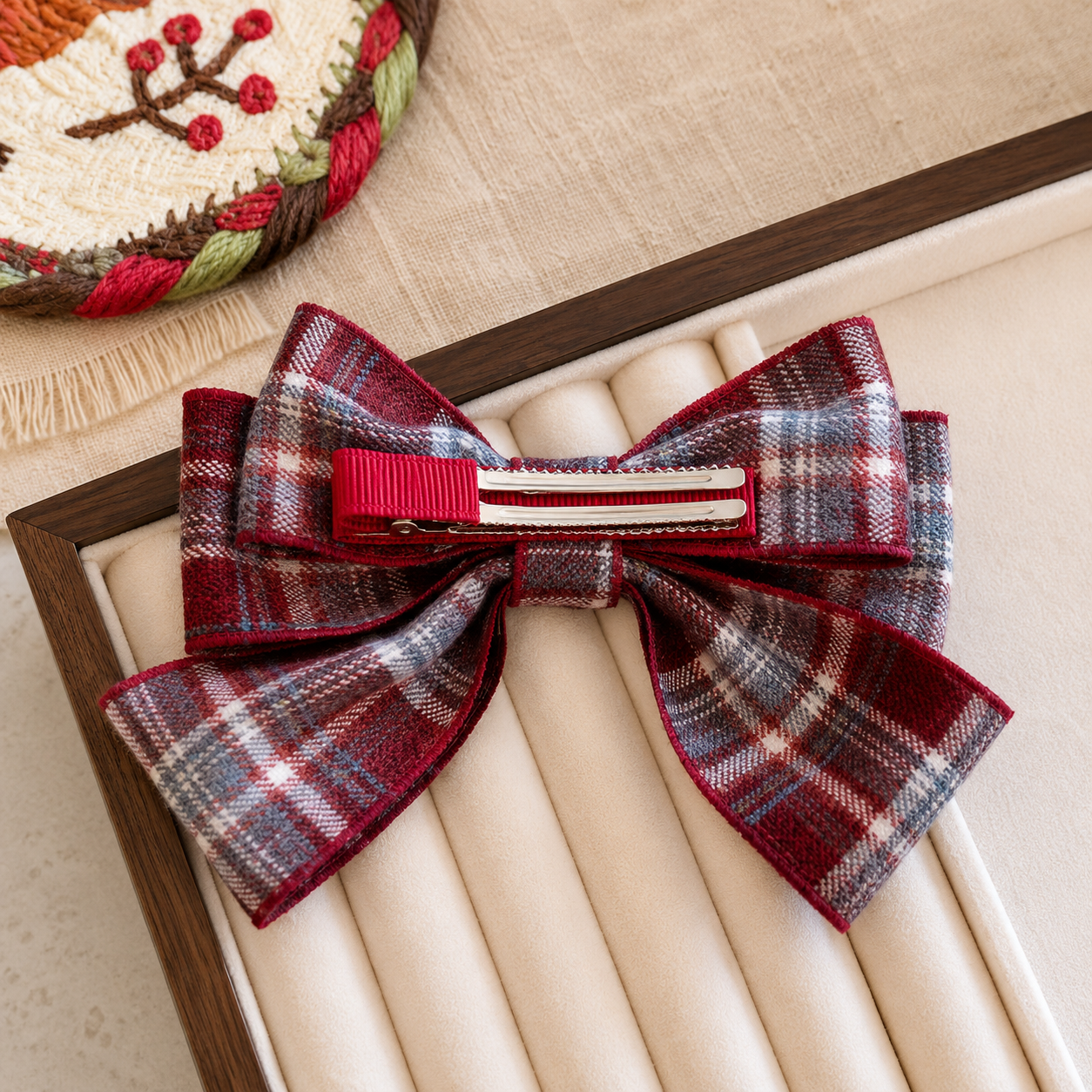 Large Plaid Statement Bow Clip