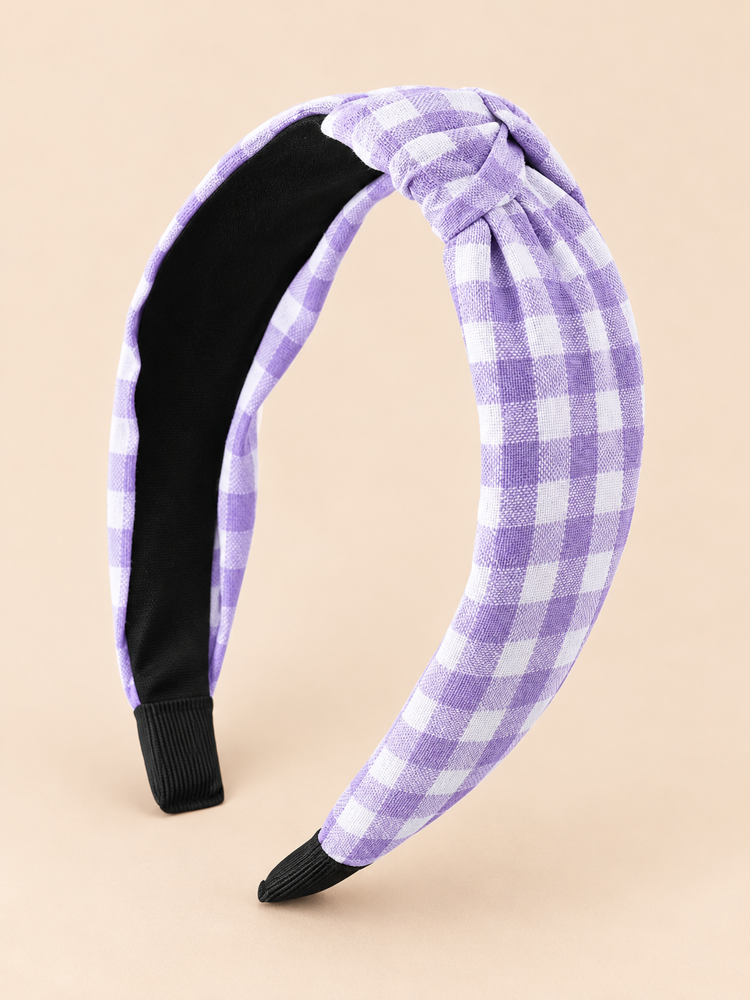 Lavender Gingham Knotted Padded Headband