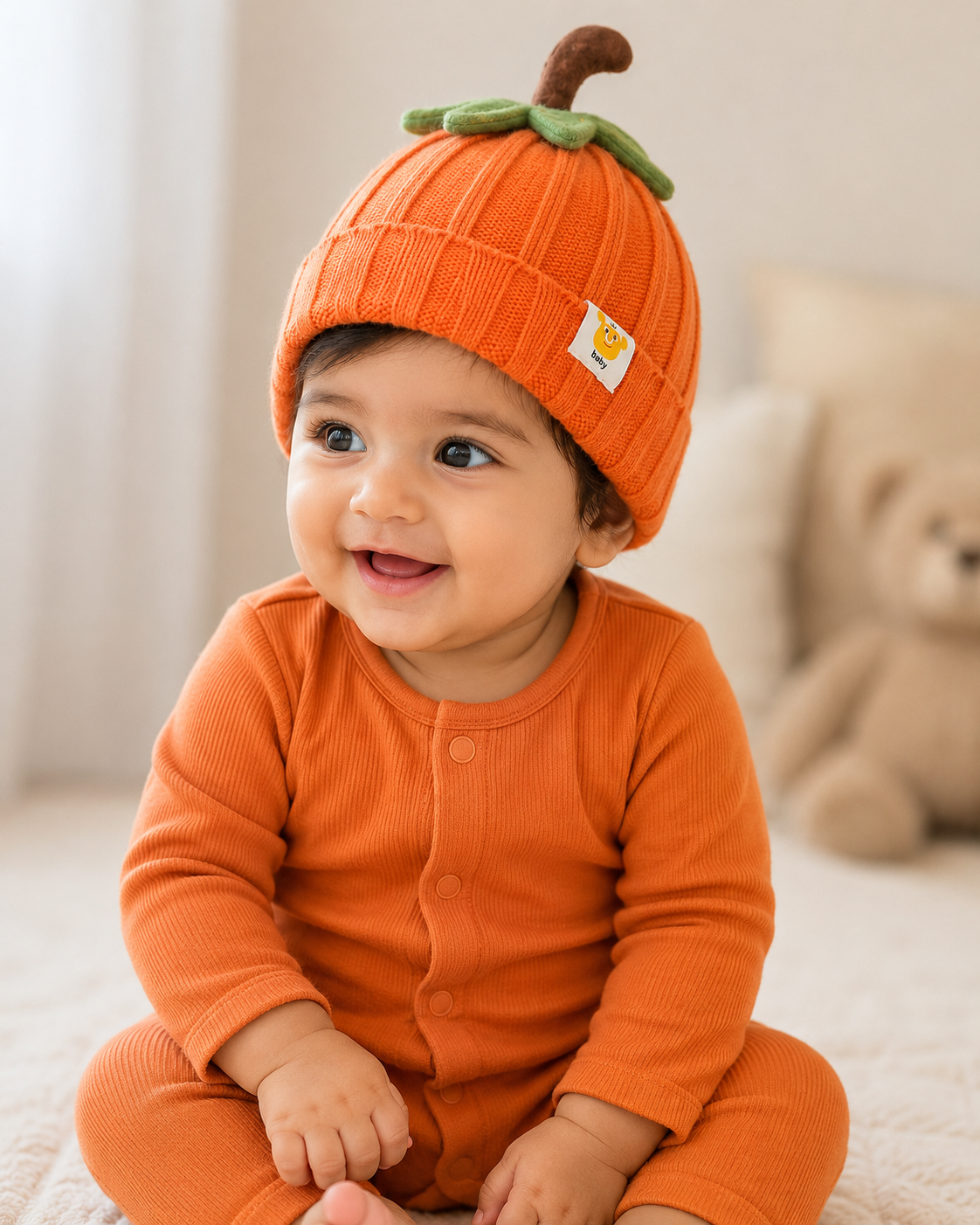 Baby Pumpkin Knit Beanie Hat - Single Piece