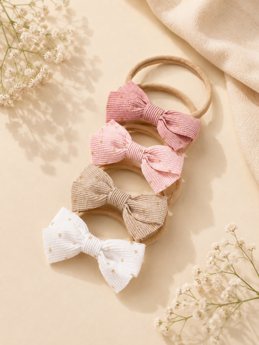 Gold Speckle Bow Baby Headbands – Set of 4