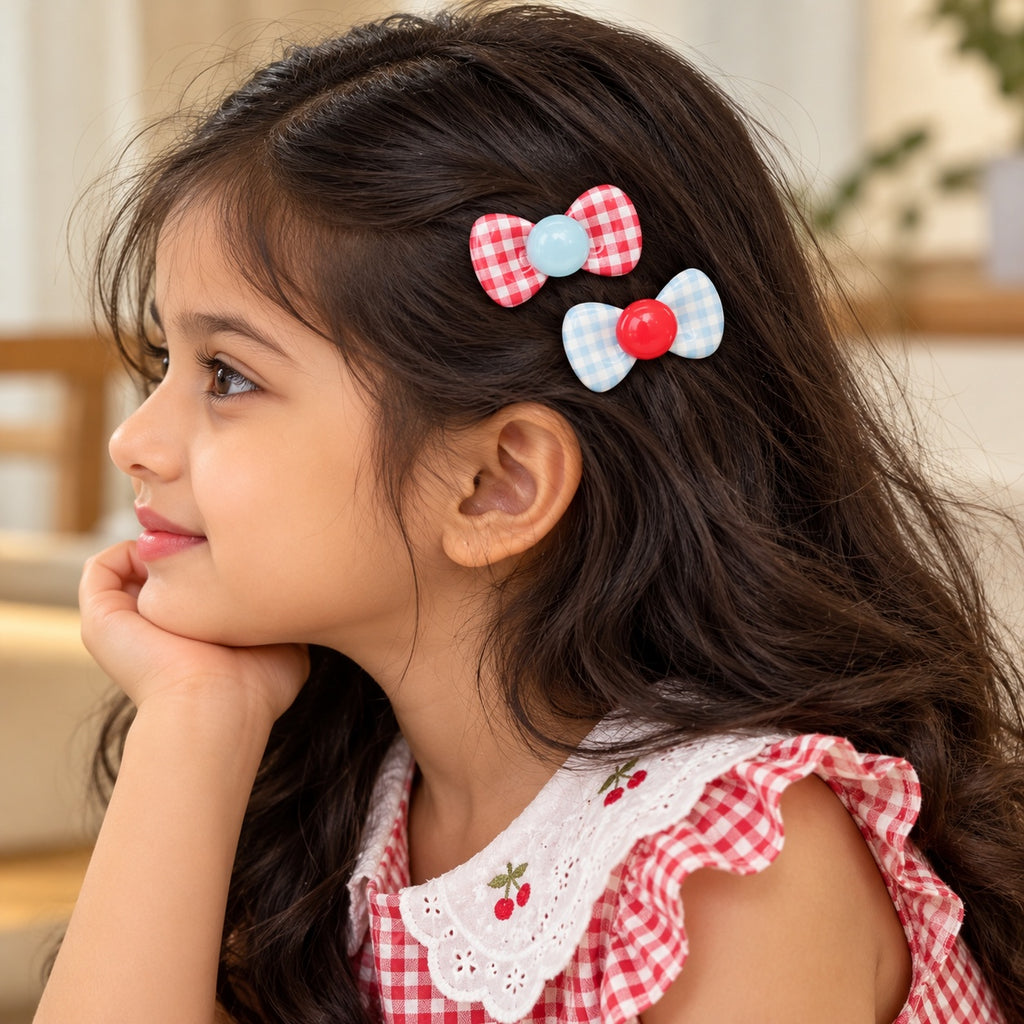 Gingham Jelly Bow Clips – 5 Pairs