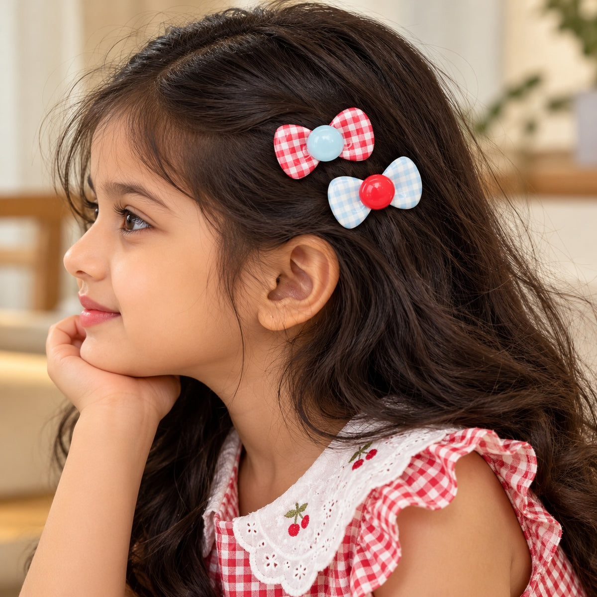 Gingham Jelly Bow Clips – 5 Pairs
