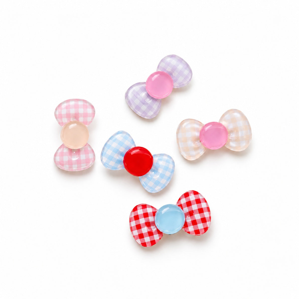 Gingham Jelly Bow Clips – 5 Pairs