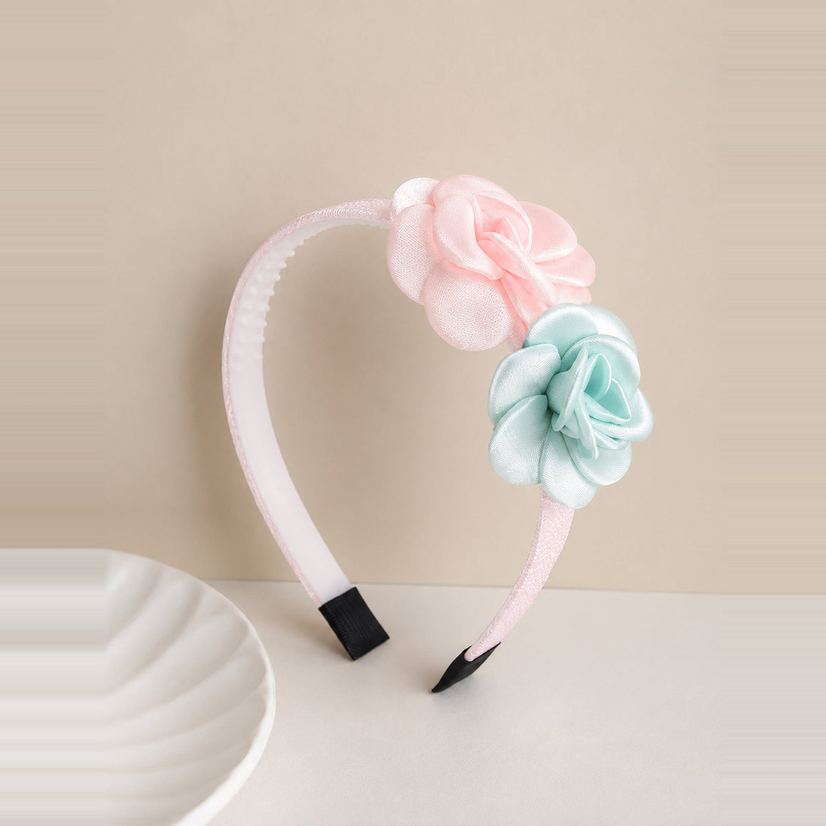 two bobby Organza Flower Headband – Pink & Mint