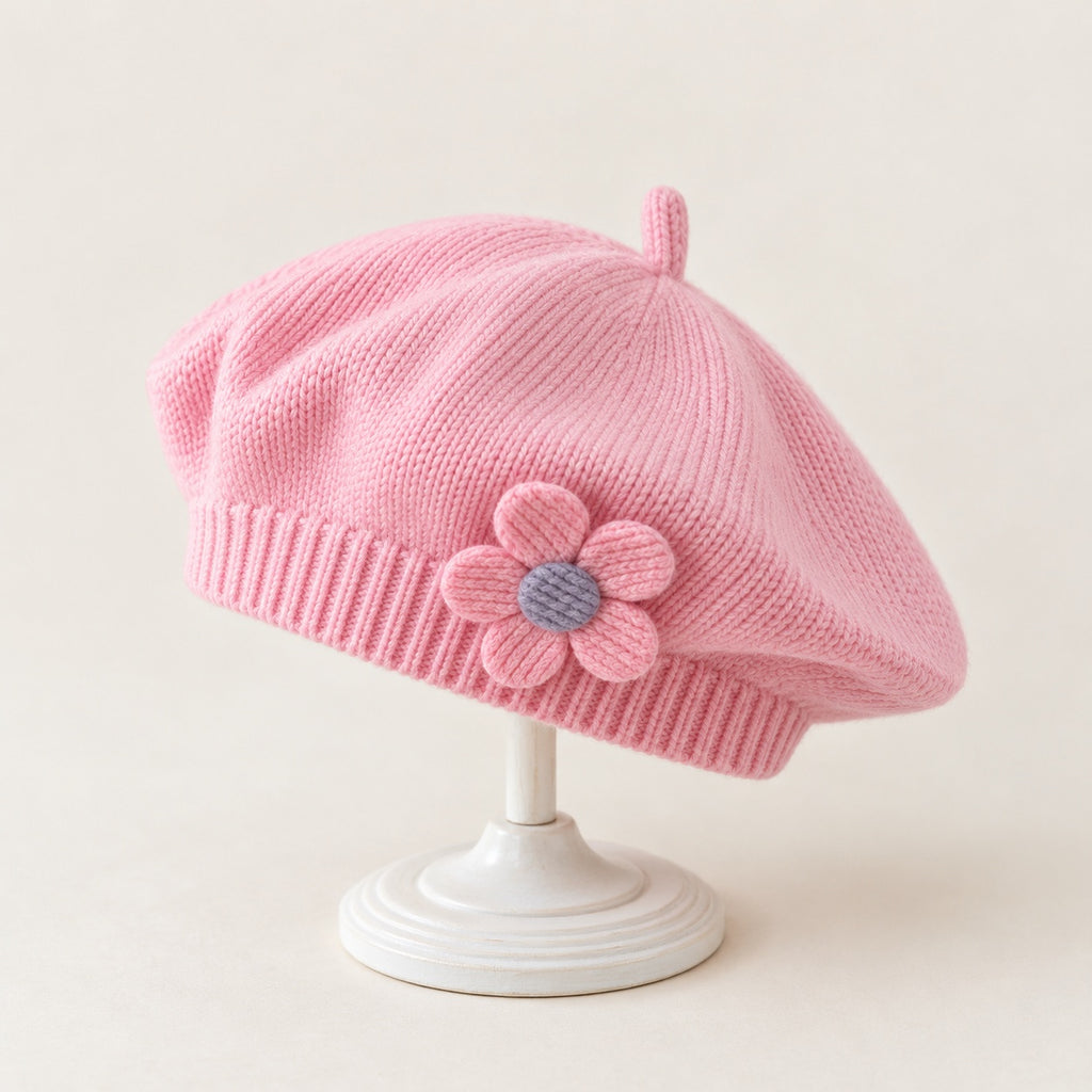 two bobby Parisian Knit Beret – Flower – pink