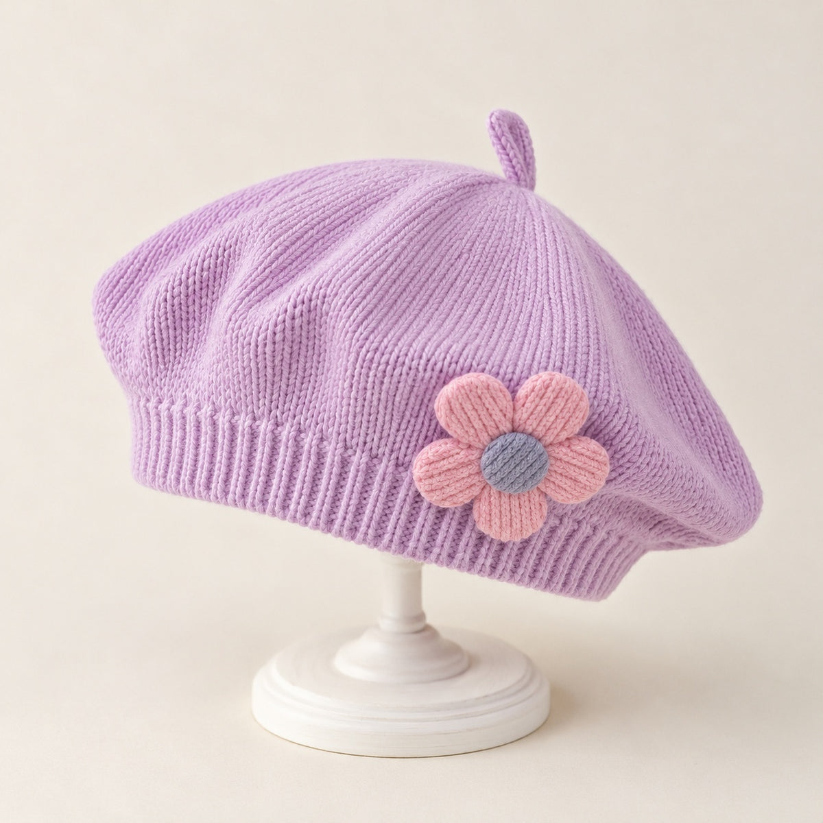 two bobby Parisian Knit Beret – Flower – purple