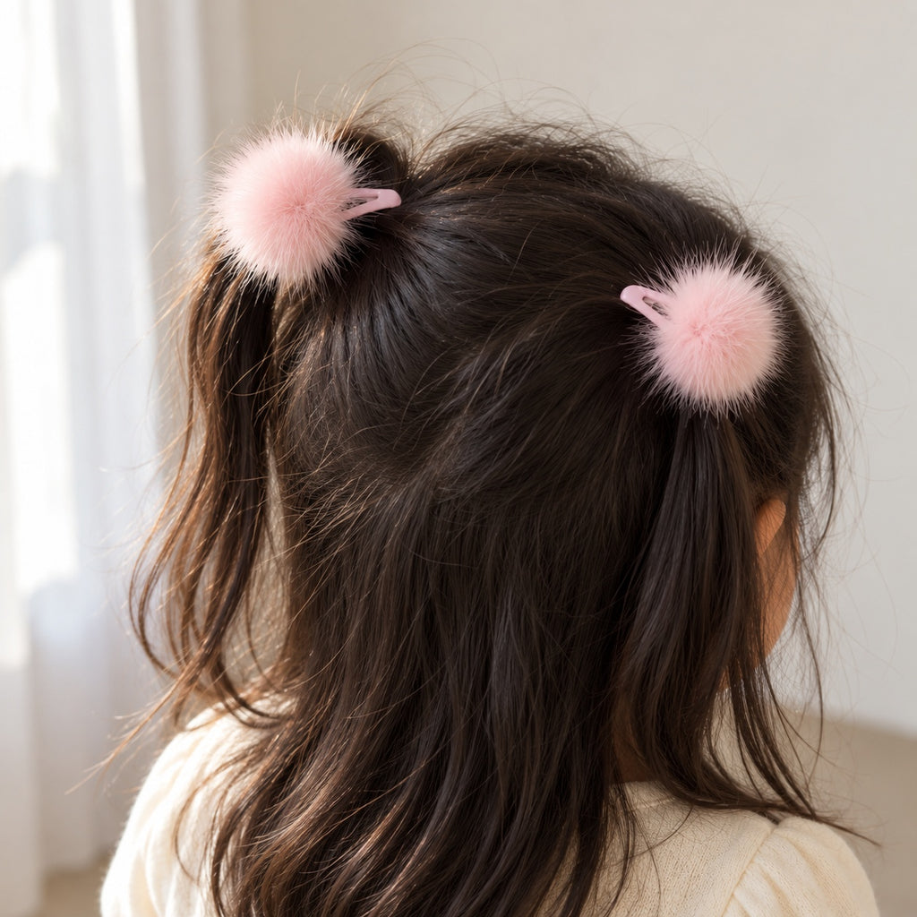 two bobby Fluffy Faux Fur Pom Pom Clips - Pair – view 5