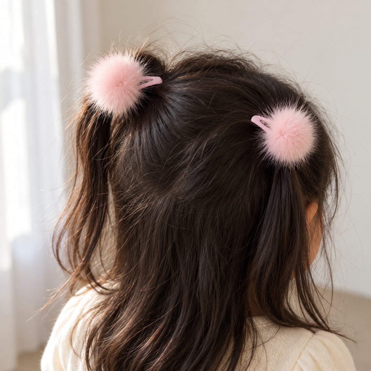 two bobby Fluffy Faux Fur Pom Pom Clips - Pair – view 5