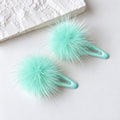 two bobby Fluffy Faux Fur Pom Pom Clips - Pair – mint green