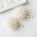 two bobby Fluffy Faux Fur Pom Pom Clips - Pair – beige