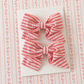 two bobby Candy Stripe Bow Clips – Pair – pink