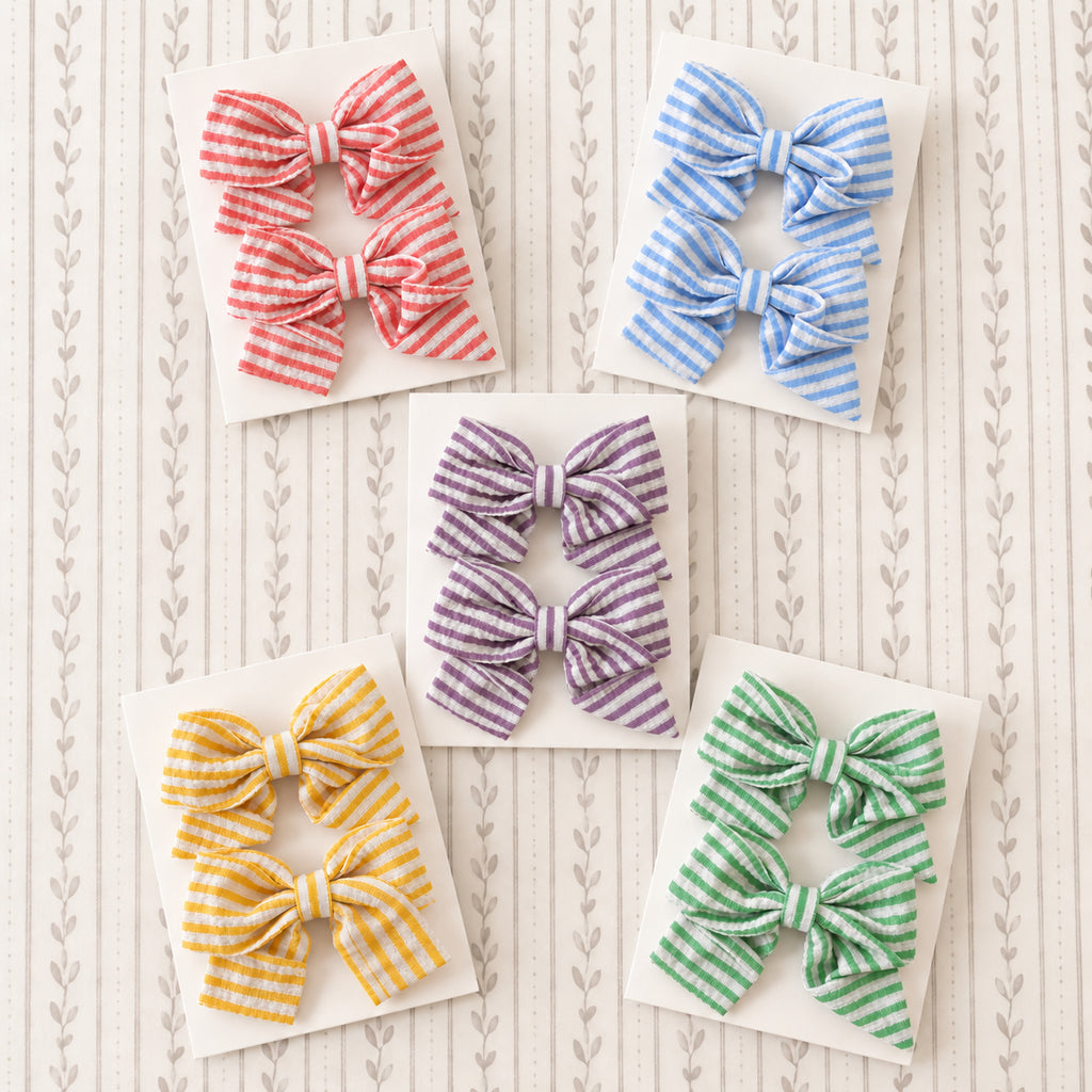 two bobby Candy Stripe Bow Clips – Pair – all five colours