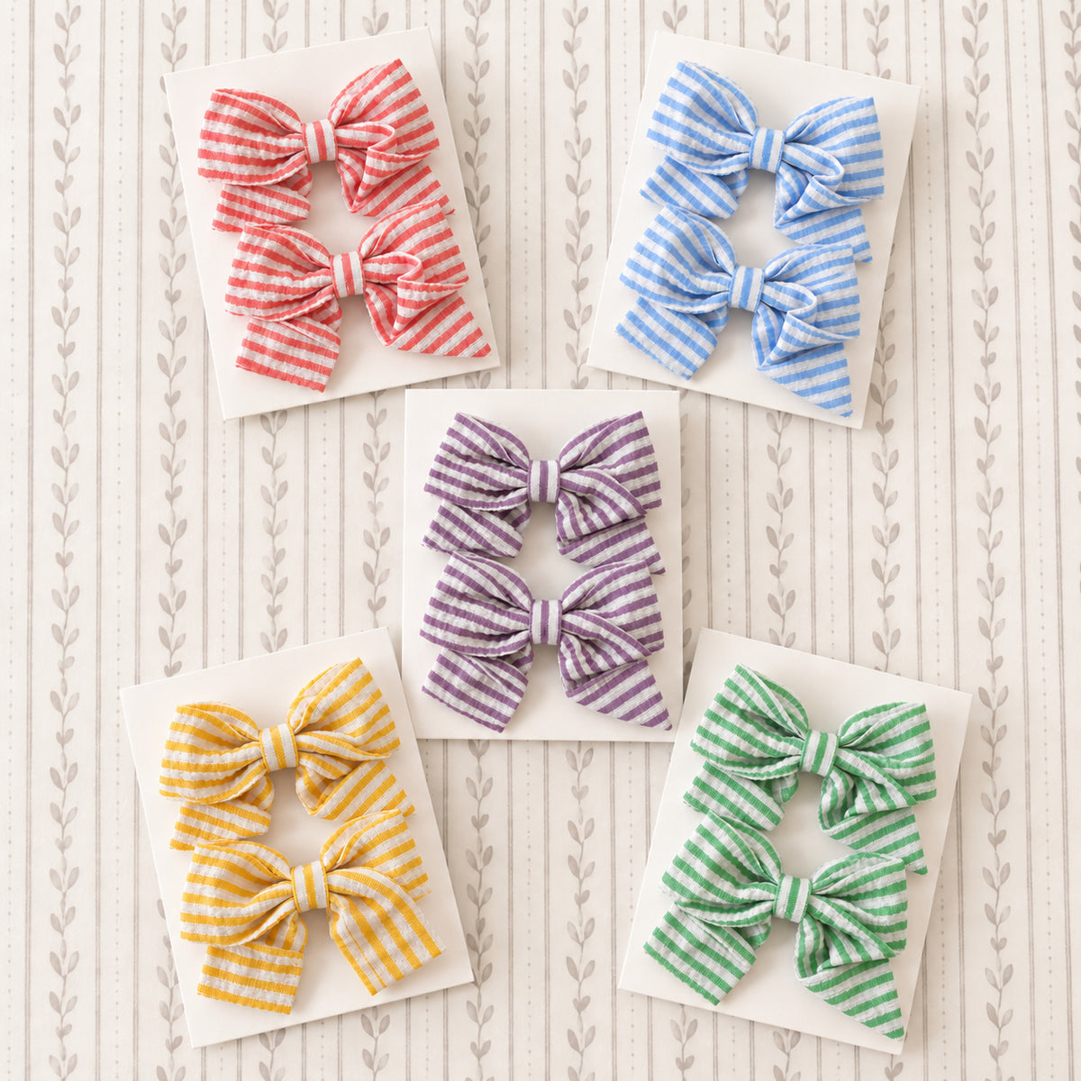 two bobby Candy Stripe Bow Clips – Pair – all five colours