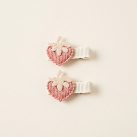 Corduroy Strawberry Clips – Pair