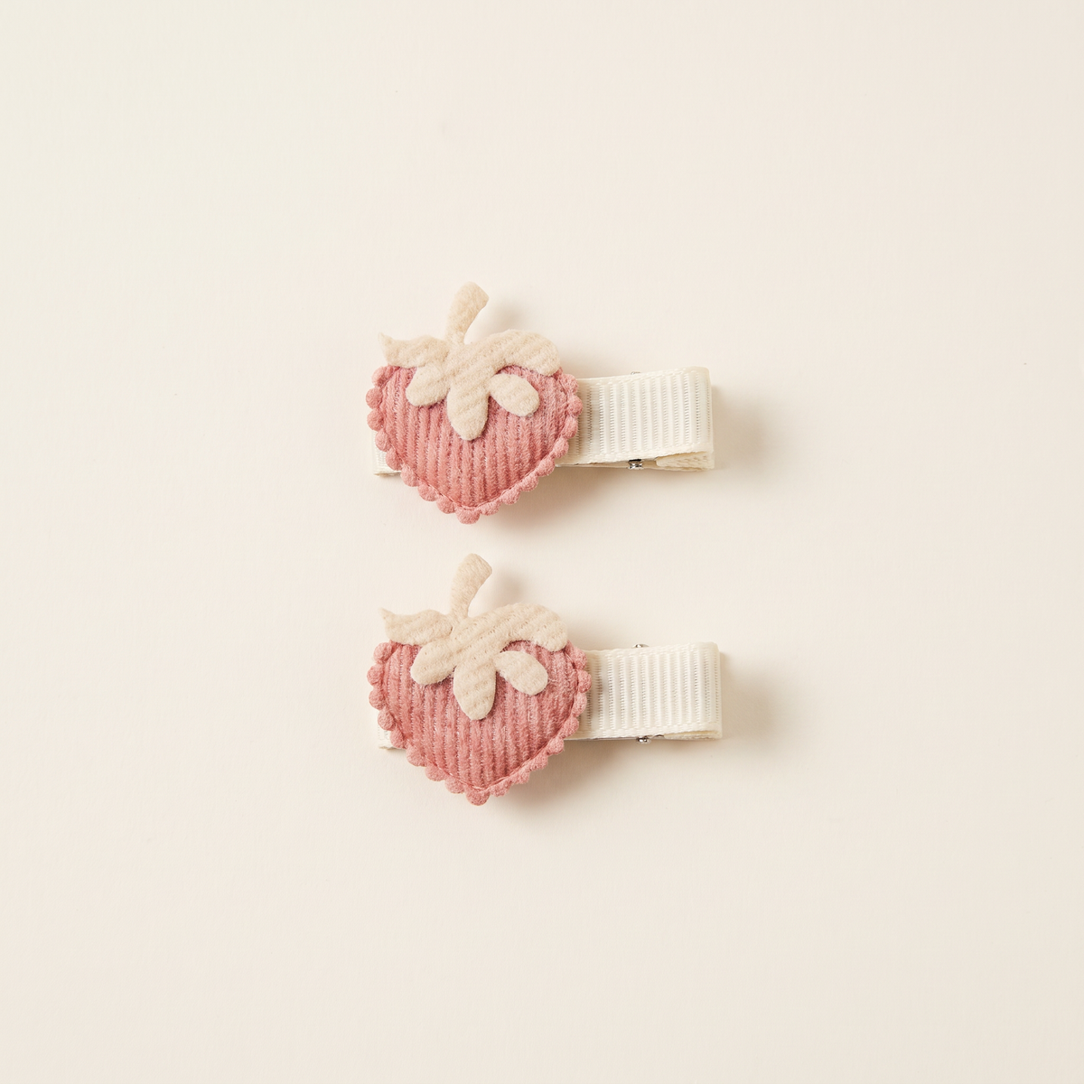 two bobby Corduroy Strawberry Clips – Dusty Pink, pair