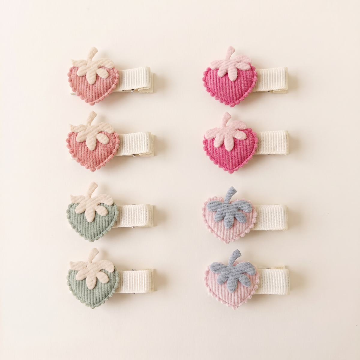 two bobby Corduroy Strawberry Clips – all four colours