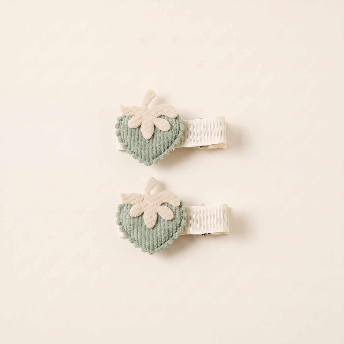two bobby Corduroy Strawberry Clips – Sage Green, pair