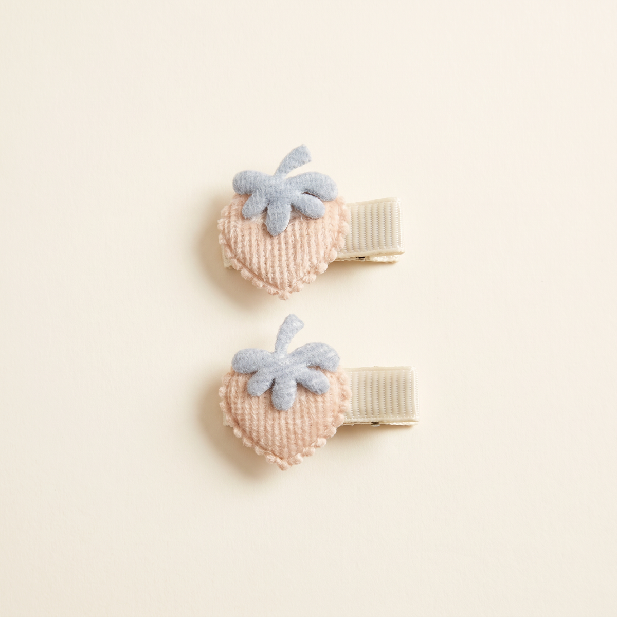 two bobby Corduroy Strawberry Clips – Powder pink, pair