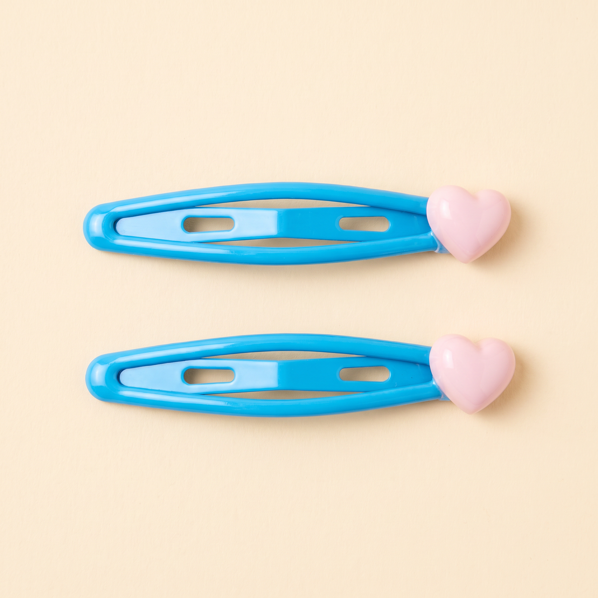 two bobby Heart Snap Clips – Blue, pair