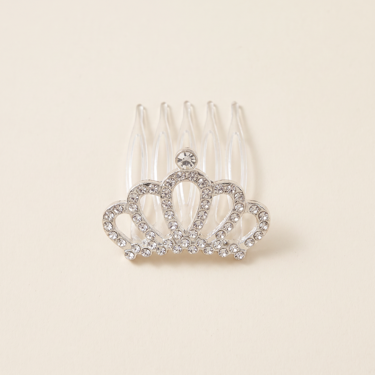 two bobby Crystal Crown Tiara Comb – Silver, showing the five-tooth comb