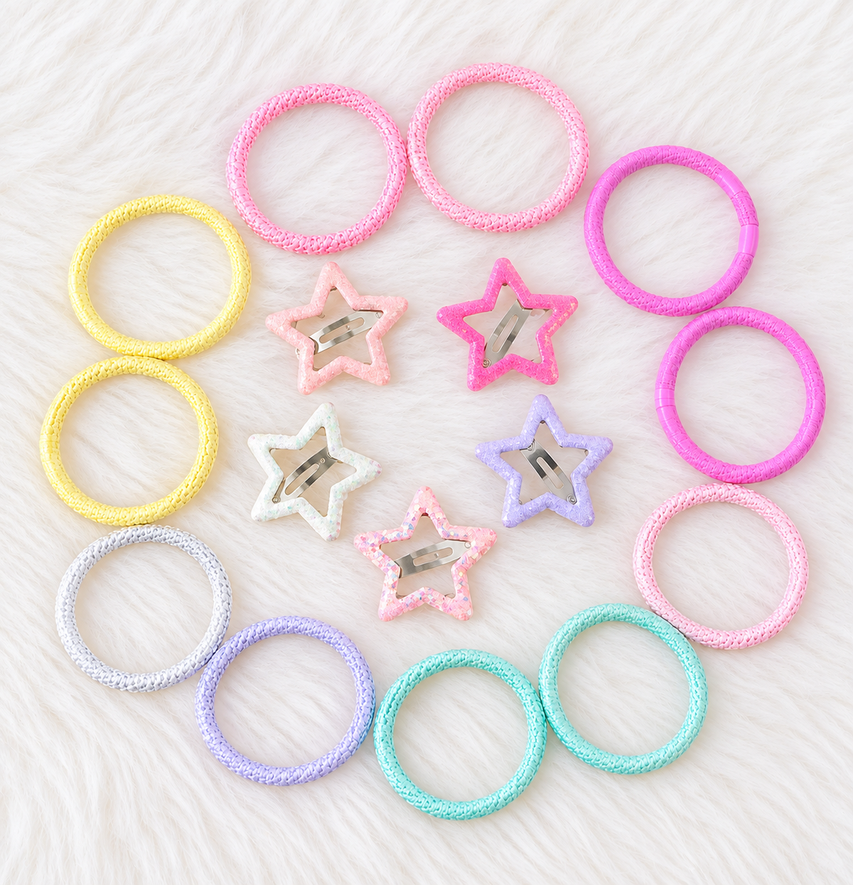 two bobby Silver Star Tic Tacs & Pastel Hair Ties Set – ties and clips