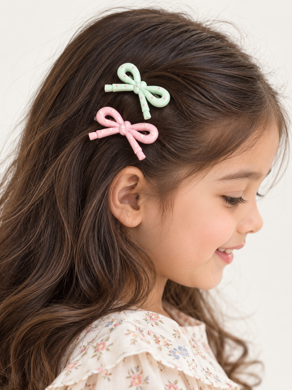 two bobby Sprinkles Bow Clips – Pack of 4 – worn in hair