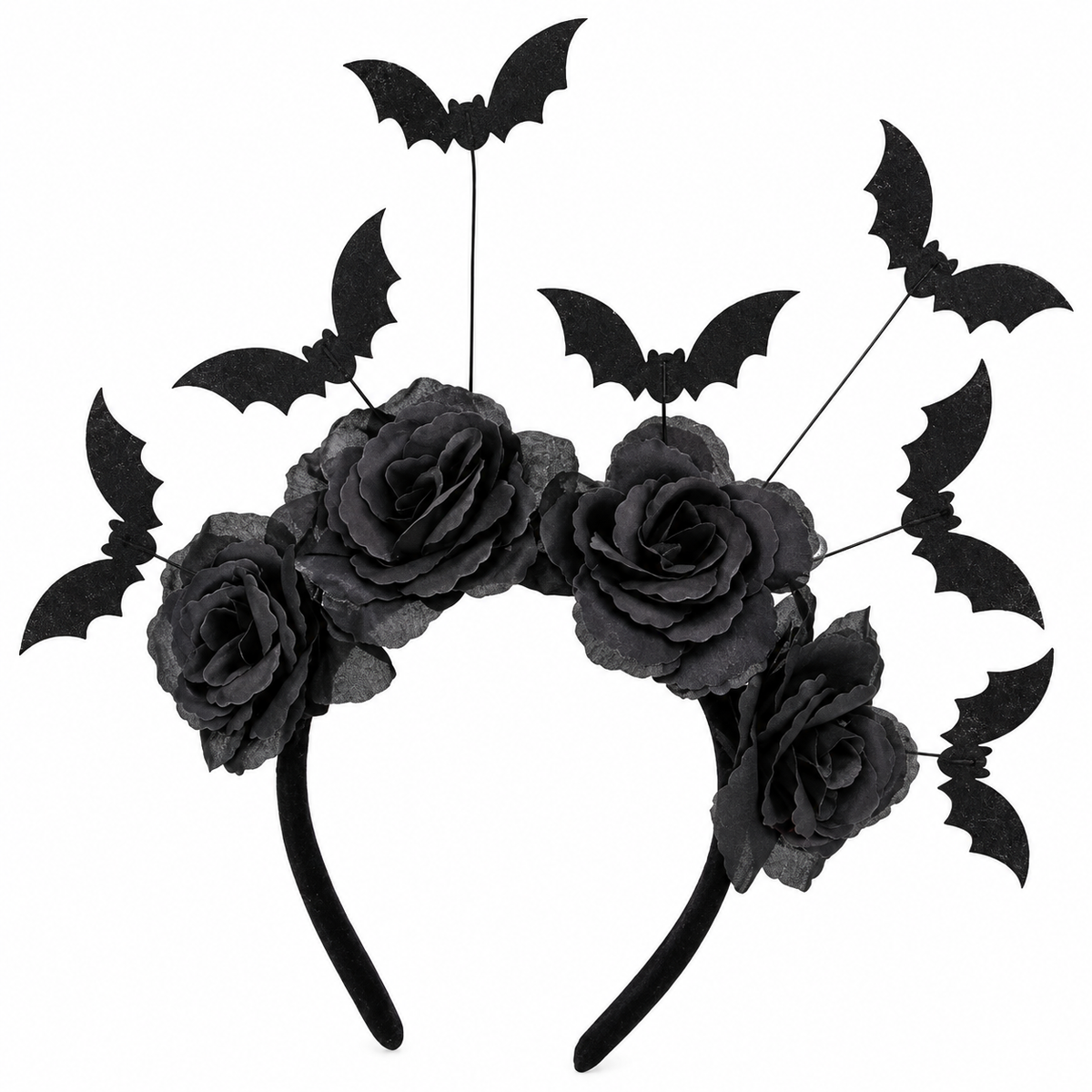Bat & Rose Headband with black roses and glitter bats
