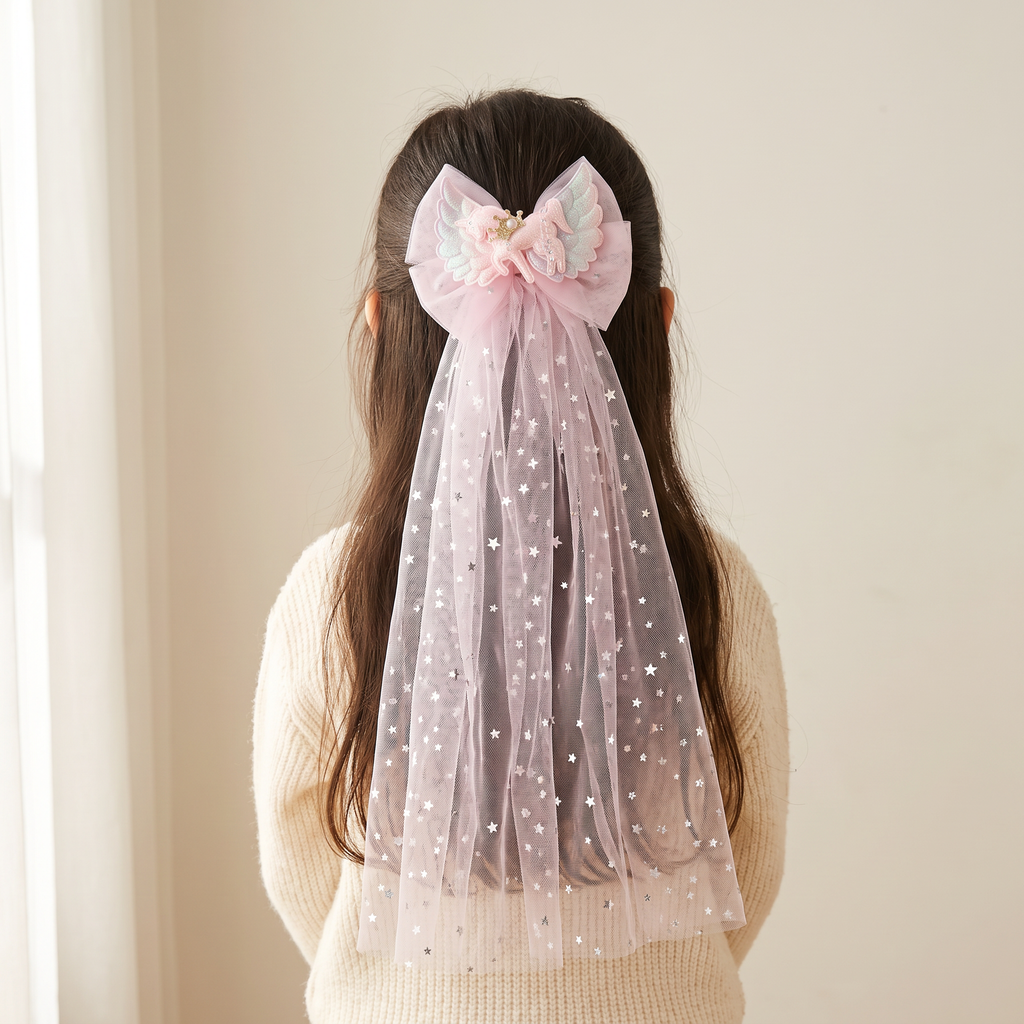 two bobby Unicorn Veil Clip – Pink, worn