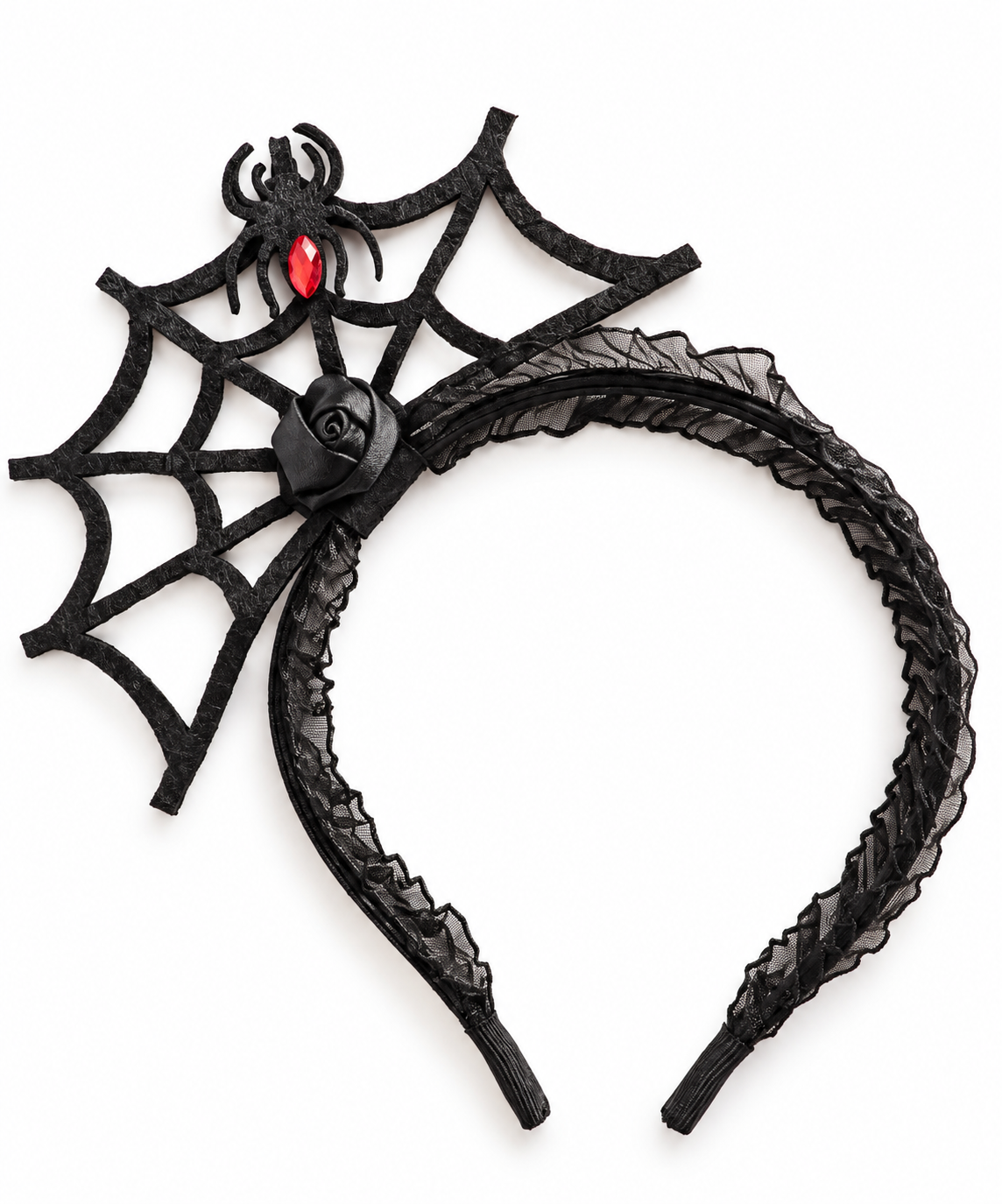Spider Web Headband with red gem spider