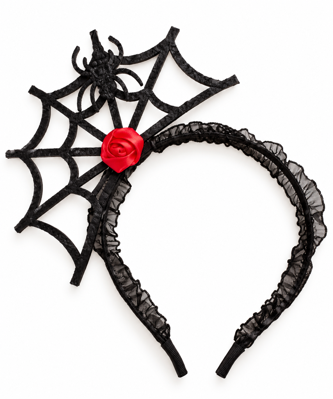 Spider Web Headband with red rose