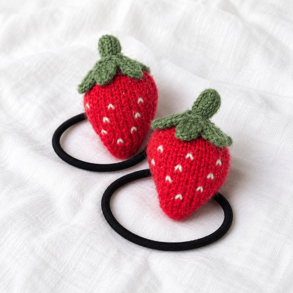 two bobby Knit Strawberry Hair Ties – Pair – red