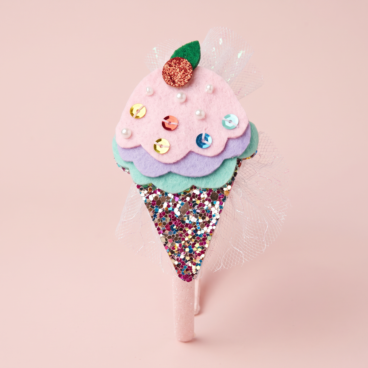 two bobby Glitter Ice Cream Headband – close-up of the felt ice cream cone