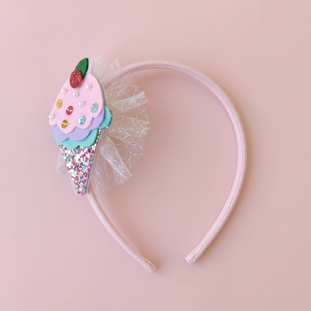 two bobby Glitter Ice Cream Headband – Pink