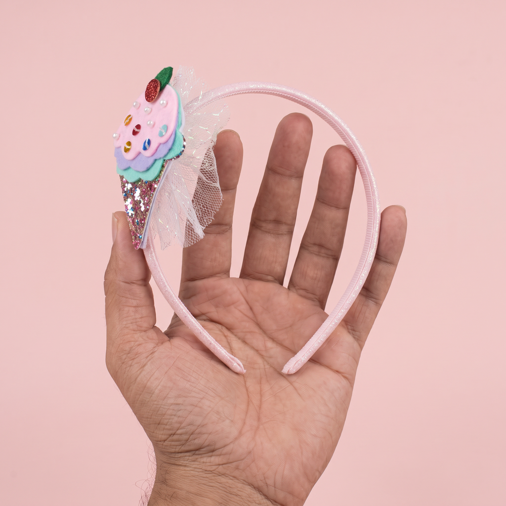two bobby Glitter Ice Cream Headband – size in hand