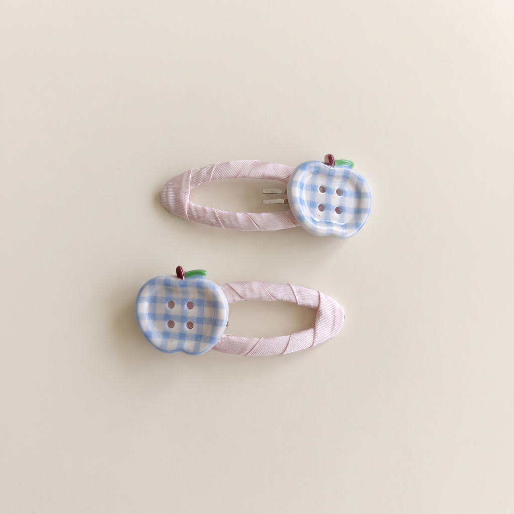 two bobby Gingham Apple Snap Clips – Pink, pair