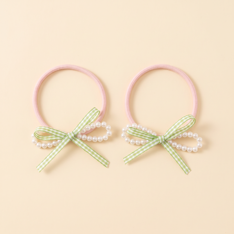 Pearl & Gingham Bow Hair Ties – Pair