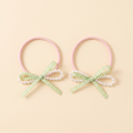 two bobby Pearl & Gingham Bow Hair Ties – Green, pair